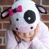 Baby Handmade Knitted Hats Cute Pink Cow Cap Photography Props for Newborn Girls