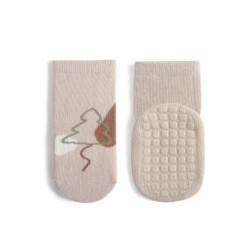 Children's Mid-calf Cute Cartoon Non-slip Dotted Rubber Floor Socks (Option: Khaki-M)