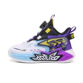Children's Mesh Breathable Running Mid Size Kids' Spin Dunk Basketball Shoe (Option: Purple-30)