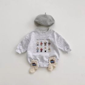 Baby's New Cotton Sweater Long Sleeve Cartoon Letter Casual Romper (Option: Grey-80cm)