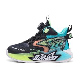 Children's Mesh Breathable Running Mid Size Kids' Spin Dunk Basketball Shoe (Option: Black-30)