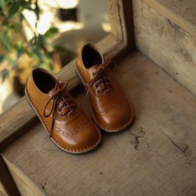Vintage Small Leather Shoes For Children (Option: Brown-24)