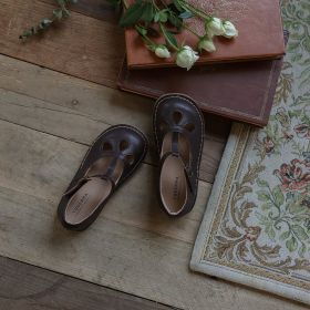 Vintage Hollowed Out Velcro Leather Shoes For Babies (Option: Brown-29)