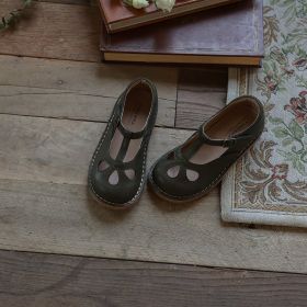 Vintage Hollowed Out Velcro Leather Shoes For Babies (Option: Green-32)