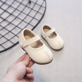 Soft Bottom Toddler Shoes Baby Girl Single-layer Shoes Fake Split Toe Single Shoes Velcro Soft Bottom Leather Shoes (Option: Beige-19 Yards)