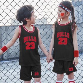 Summer Children&#39;s Basketball Uniform Suit Boys And Girls Jersey Chinese Team Student Uniform Sport Wear Suit (Color: Black Bulls, size: 140CM)