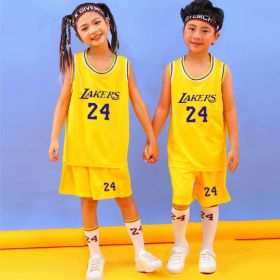 Summer Children&#39;s Basketball Uniform Suit Boys And Girls Jersey Chinese Team Student Uniform Sport Wear Suit (Color: Yellow No.24, size: 170CM)