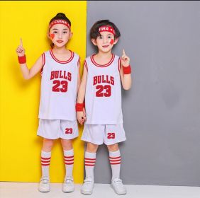 Summer Children&#39;s Basketball Uniform Suit Boys And Girls Jersey Chinese Team Student Uniform Sport Wear Suit (Color: White Bulls, size: 170CM)