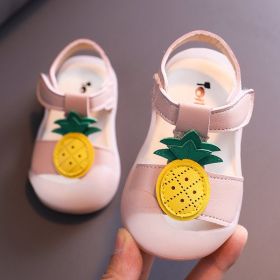 Diamonds Baby Sandals for Girls Cherry Closed Toe Toddler Infant Kids Princess Walkers Baby Little Girls Shoes Children Sandals (Color: 5 Pink pineapple, size: 15)
