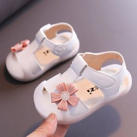 Diamonds Baby Sandals for Girls Cherry Closed Toe Toddler Infant Kids Princess Walkers Baby Little Girls Shoes Children Sandals (Color: 2 White Flower, size: 16)