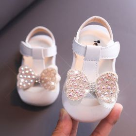 Diamonds Baby Sandals for Girls Cherry Closed Toe Toddler Infant Kids Princess Walkers Baby Little Girls Shoes Children Sandals (Color: 8 White Bow, size: 21)