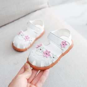 Summer Baby Sandals for Girls Cherry Closed Toe Toddler Infant Kids Princess Walkers Baby Little Girls Shoes Sandals Size 15-30 (Color: Flower White, size: 15)