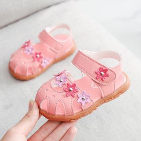 Summer Baby Sandals for Girls Cherry Closed Toe Toddler Infant Kids Princess Walkers Baby Little Girls Shoes Sandals Size 15-30 (Color: Flower Pink, size: 18)