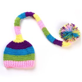 Baby Photography Props Colorful Handmade Knitted Hats Long Tail Cap for Boys and Girls (Color: Pink)