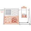 6-in-1 Toddler Climber and Swing Set Kids Playground Climber Swing Playset with Tunnel, Climber, Whiteboard,Toy Building Block Baseplates, Basketball