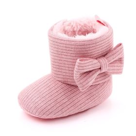 Winter Velvet Bow Boots Baby Shoes Boots Baby Cotton Boots Baby Shoes Snow Boots (Option: Pink-11cm)