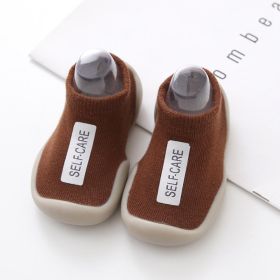 Baby Toddler Shoes Solid Color Labeling Non-slip (Option: Coffee Cloth Label-26to27)