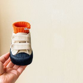 Korean Style Children's Canvas Shoes Spring And Autumn (Option: Khaki And Black Background-Size 23)