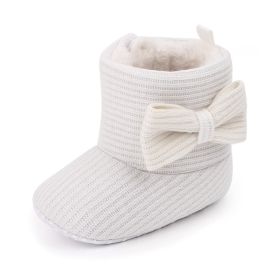 Winter Velvet Bow Boots Baby Shoes Boots Baby Cotton Boots Baby Shoes Snow Boots (Option: White-12cm)