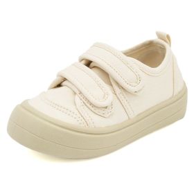 Children's Canvas Shoes Spring And Autumn Velcro Boys 'and Girls' Sneakers Big Toe Cloth Shoes (Option: Beige-Size 23)