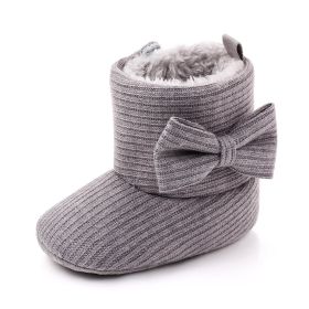 Winter Velvet Bow Boots Baby Shoes Boots Baby Cotton Boots Baby Shoes Snow Boots (Option: Gray-12cm)