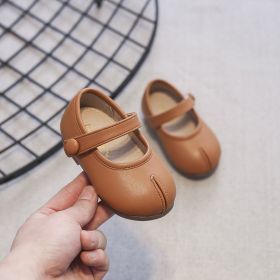 Soft Bottom Toddler Shoes Baby Girl Single-layer Shoes Fake Split Toe Single Shoes Velcro Soft Bottom Leather Shoes (Option: Brown-25 Yards)