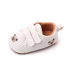 Embroidered Little Bear Baby Shoes Double Velcro Striped Children's Shoes Toddler Shoes (Option: White-13cm)