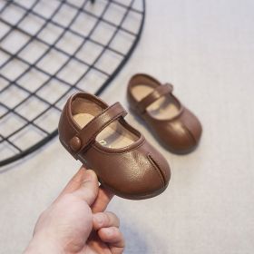 Soft Bottom Toddler Shoes Baby Girl Single-layer Shoes Fake Split Toe Single Shoes Velcro Soft Bottom Leather Shoes (Option: Coffee Color-24Yards)