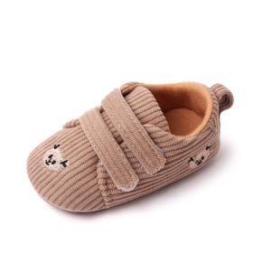 Embroidered Little Bear Baby Shoes Double Velcro Striped Children's Shoes Toddler Shoes (Option: Light Brown-13cm)