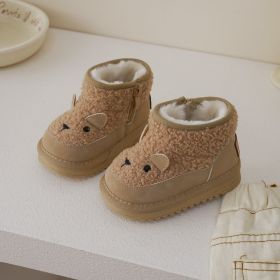 Autumn And Winter Male And Female Baby Thick Fur Warm Lamb Velvet Shoes (Option: Khaki-28)