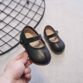 Soft Bottom Toddler Shoes Baby Girl Single-layer Shoes Fake Split Toe Single Shoes Velcro Soft Bottom Leather Shoes (Option: Black-23Yards)