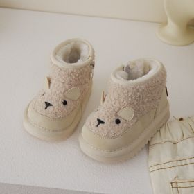 Autumn And Winter Male And Female Baby Thick Fur Warm Lamb Velvet Shoes (Option: Beige-28)