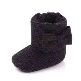Winter Velvet Bow Boots Baby Shoes Boots Baby Cotton Boots Baby Shoes Snow Boots (Option: Black-13cm)