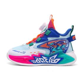 Children's Mesh Breathable Running Mid Size Kids' Spin Dunk Basketball Shoe (Option: White Blue-33)