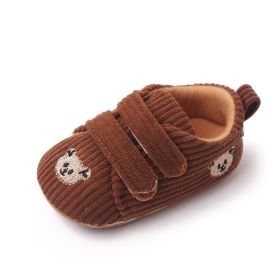 Embroidered Little Bear Baby Shoes Double Velcro Striped Children's Shoes Toddler Shoes (Option: Dark Brown-13cm)